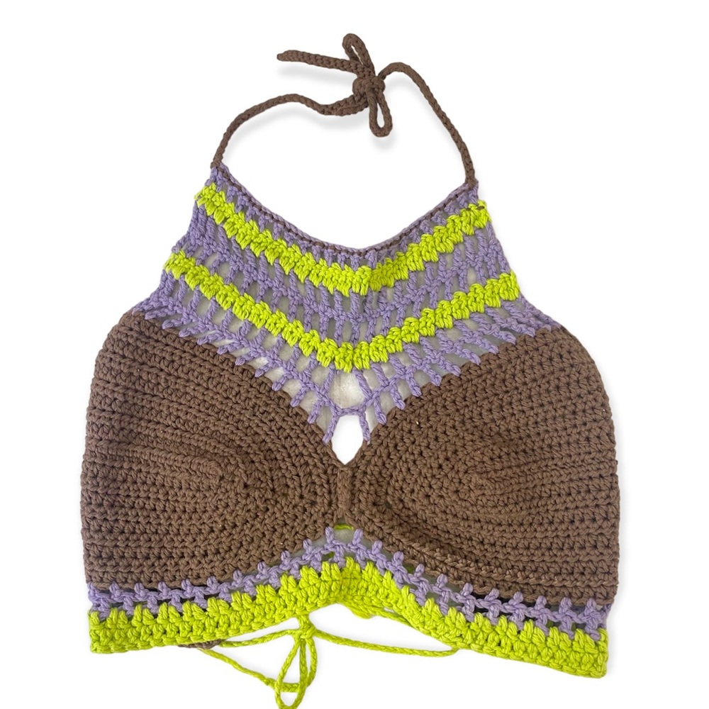 Handmade crochet knit halter crop tank top
